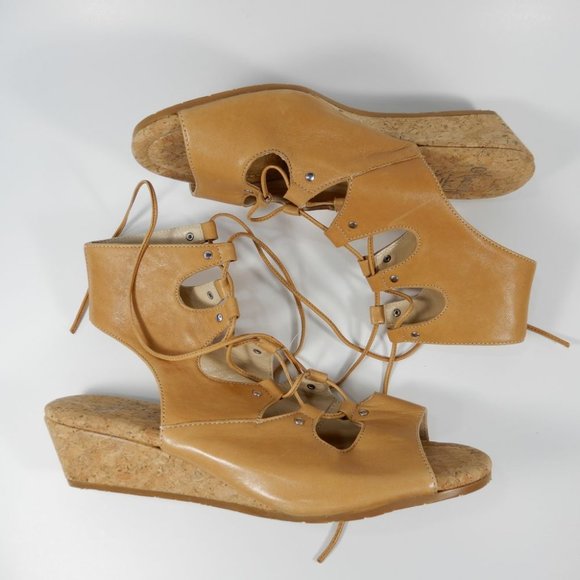 AMALFI by RANGONI Morata Cork Wedge Cage SANDALS Size 7 Sabbia Tan Leather NEW - Picture 5 of 9